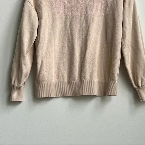 LOFT Weekend Sweater Tan Pink Balloon Sleeve Crewneck Pullover Size XS - Picture 7 of 11